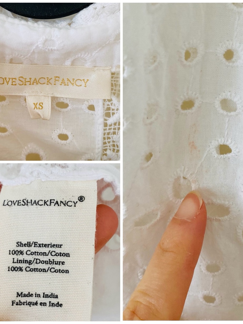 $495 LoveShackFancy Elspeth White Lace Crochet Scalloped Broderie Shirt Dress XS - Picture 15 of 15